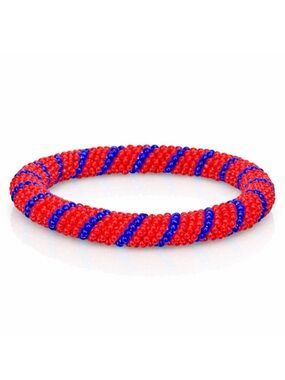 Vintage Red & Blue Beaded Bangle Bracelet